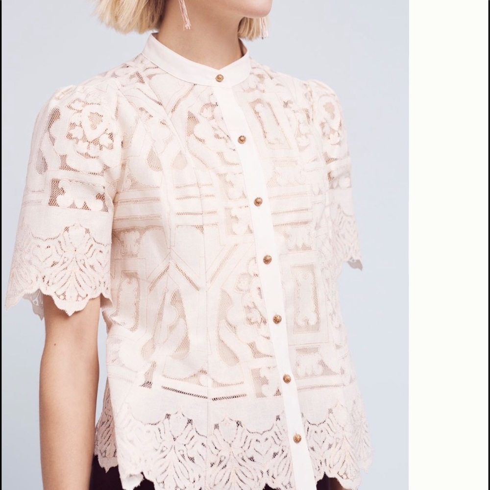 Anthropologie Cream Lace Blouse - Picture 2 of 11